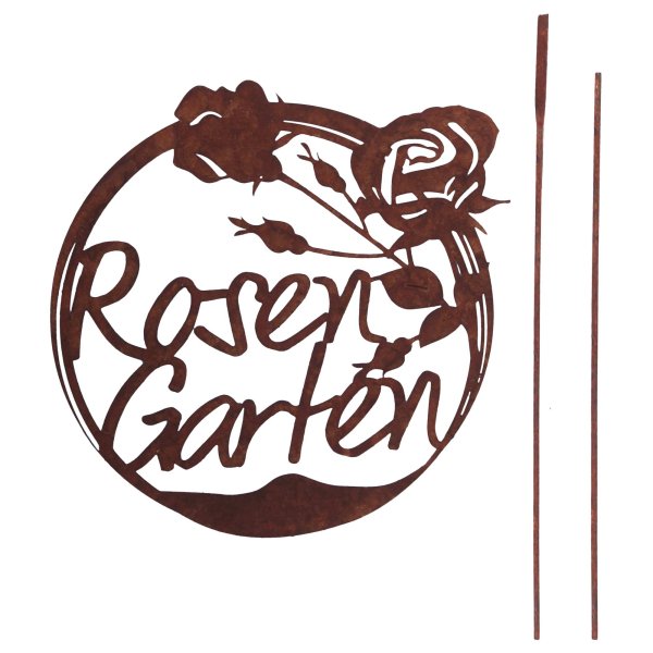 Gartenschild Rost rund Rosengarten